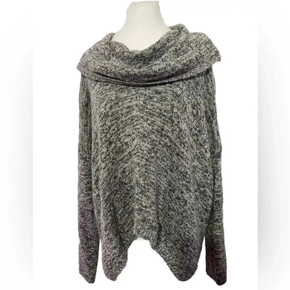 EXPRESS Cowl Neck Oversized Knit Sweater Size M/L Heather Gray Sharkbite Hem - Picture 1 of 8